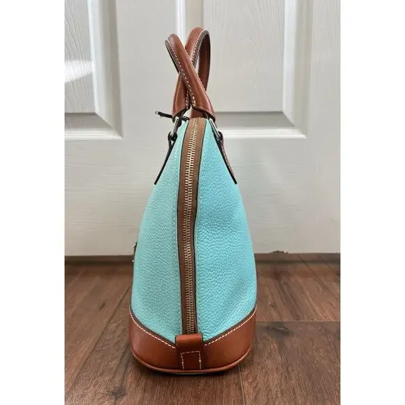 DOONEY & BOURKE Turquoise Pebble Leather Zip Top Domed Satchel Bag Purse - Picture 9 of 16